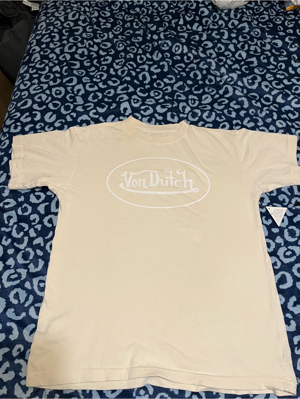 Von Dutch Cream Short Sleeve Tee with White Logo